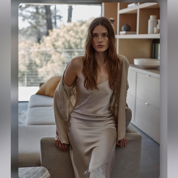 Quince 100% Washable Silk Slip Dress in Champagne - Picture 1 of 14